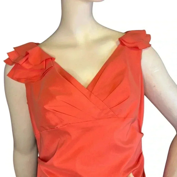 Maggy London Women's Size 10P Orange Color Ruffle Sleeve Detail Dress. #237 - Picture 9 of 13